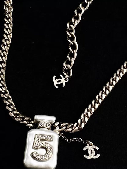 Chanel 22S White Pearl No. 5 Perfume Bottle Necklace