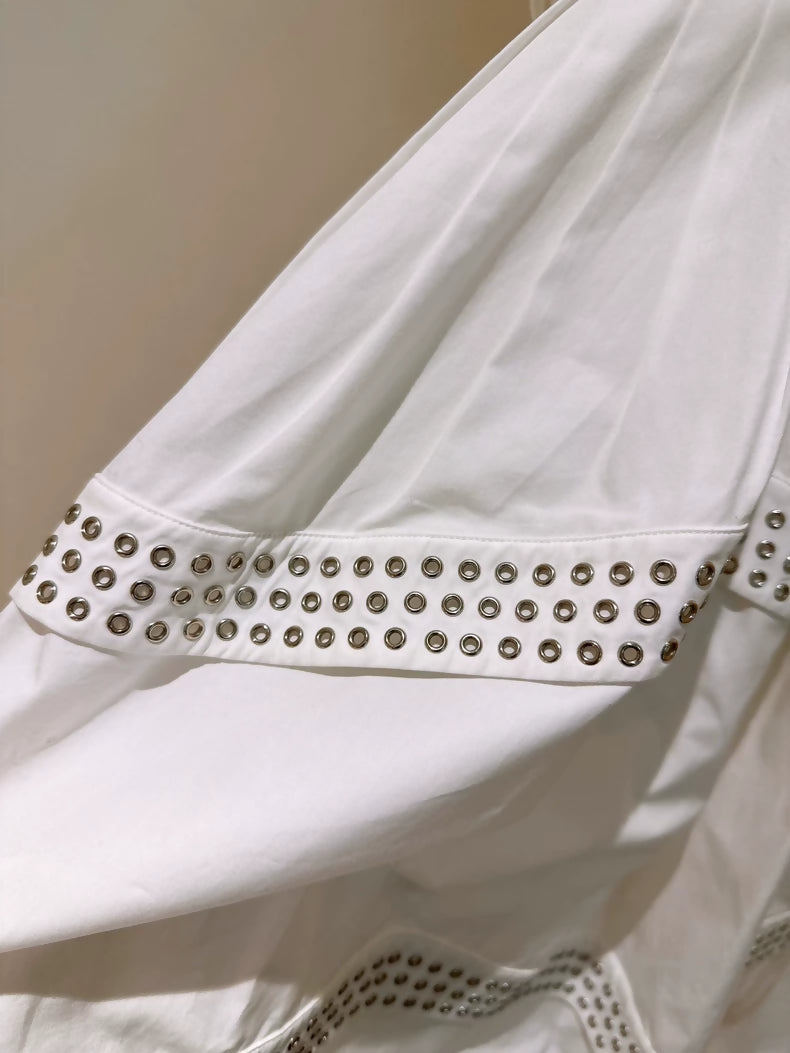 Alaia White Metallic Hollow-Out Shirt Dress