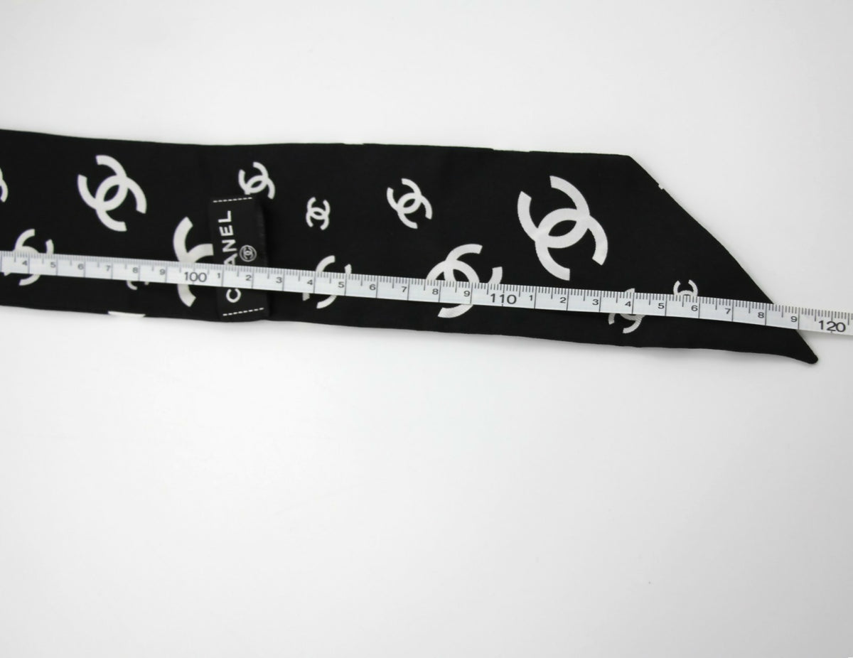 Chanel 23S 100% Silk Classic Black and White CC Logo Scarf