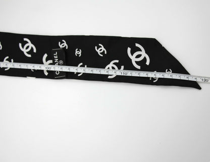 Chanel 23S 100% Silk Classic Black and White CC Logo Scarf