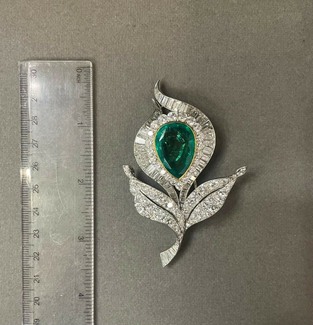 Van Cleef and Arpels Emerald and Diamond Floral Brooch