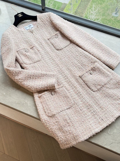 Chanel 24B Pink Tweed Four-Pocket Long Coat