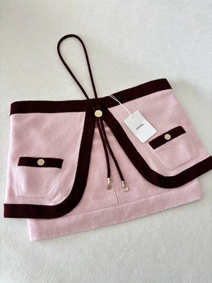 Chanel 25A Pink and Burgundy Cashmere Chain Bandeau Top