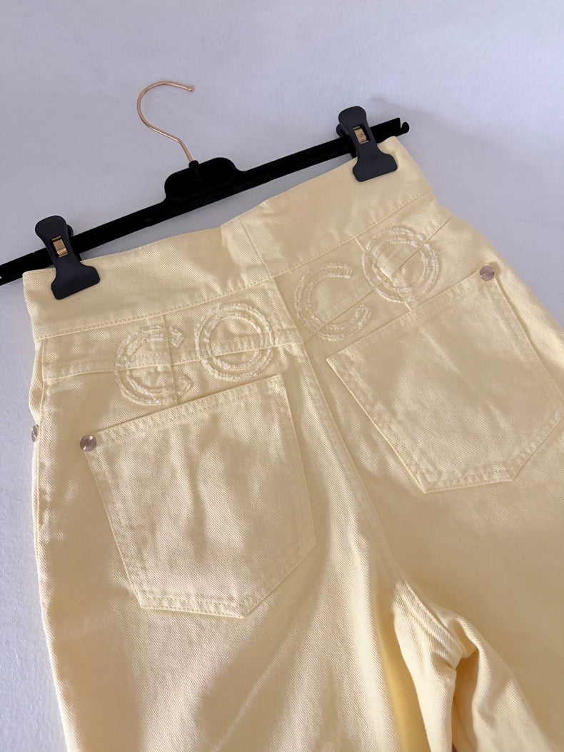 Chanel 20P Yellow Wide-Leg Pants with Lettering