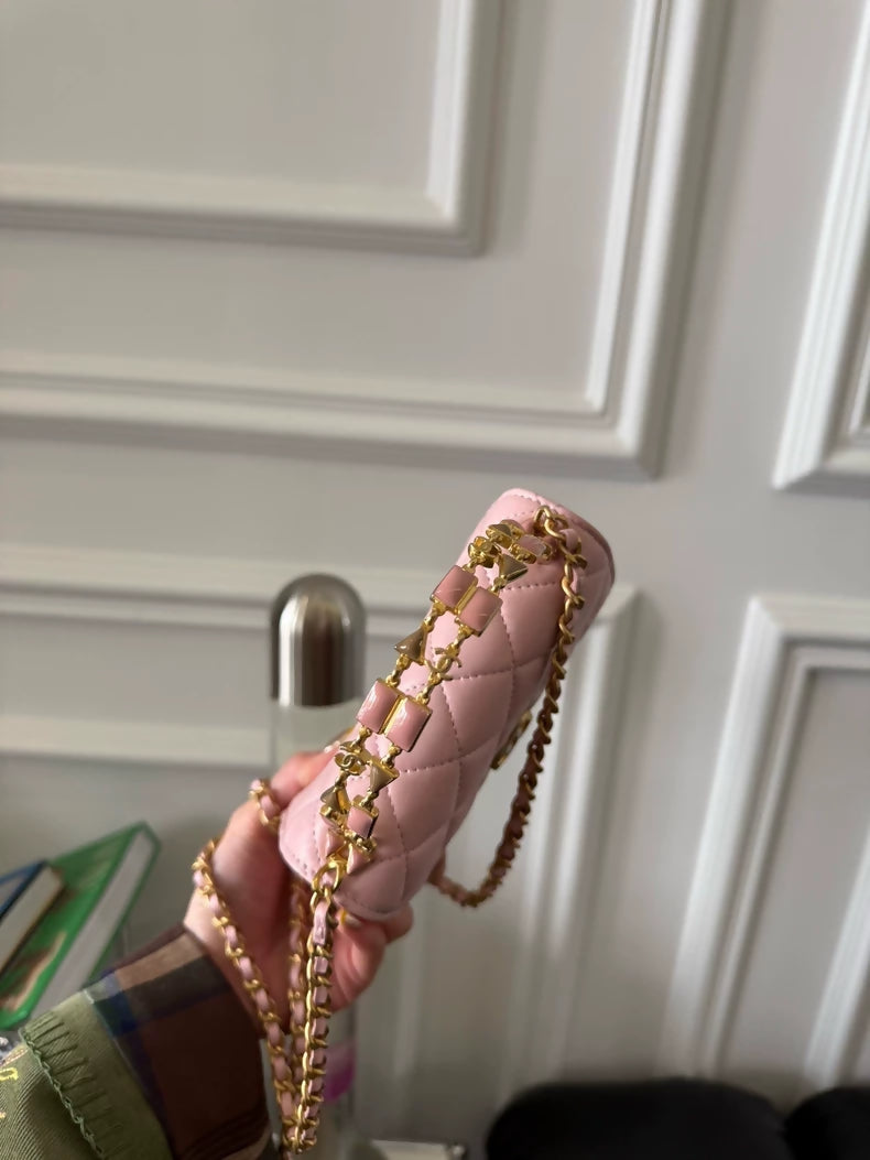 Chanel 22B Pink leather Gold Handle Kelly Medium