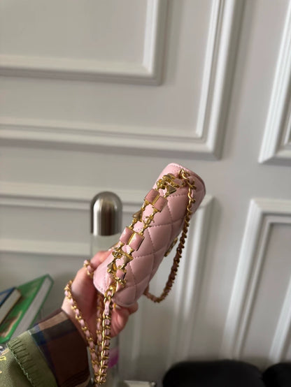 Chanel 22B Pink leather Gold Handle Kelly Medium