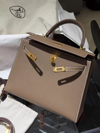 Hermes Kelly 25 Etoupe Epsom leather gold hardware