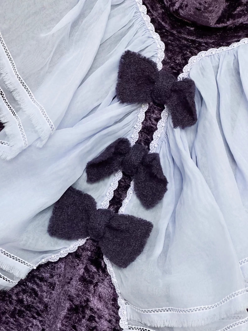 Chanel 24A purple velvet bow-tie pleated collar long-sleeved top