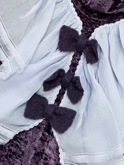 Chanel 24A purple velvet bow-tie pleated collar long-sleeved top