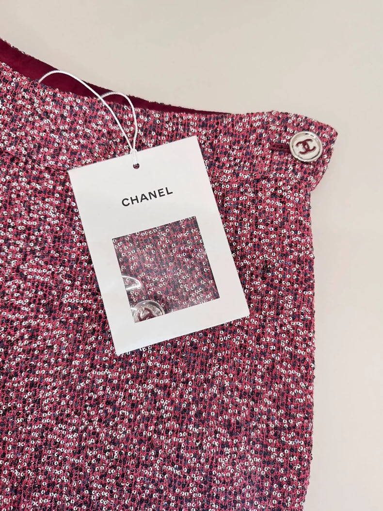 Chanel 23A Red Sequined Flared Pants
