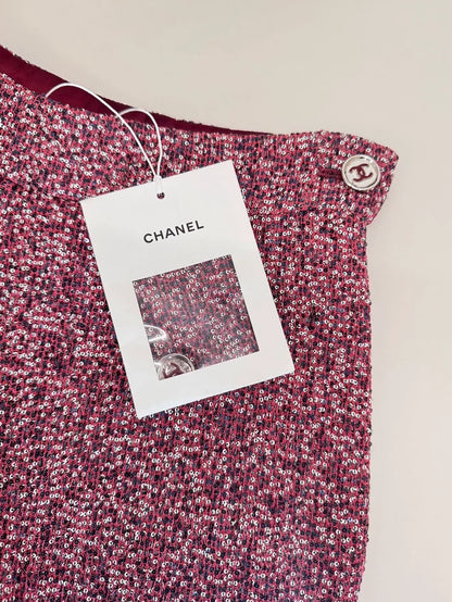 Chanel 23A Red Sequined Flared Pants