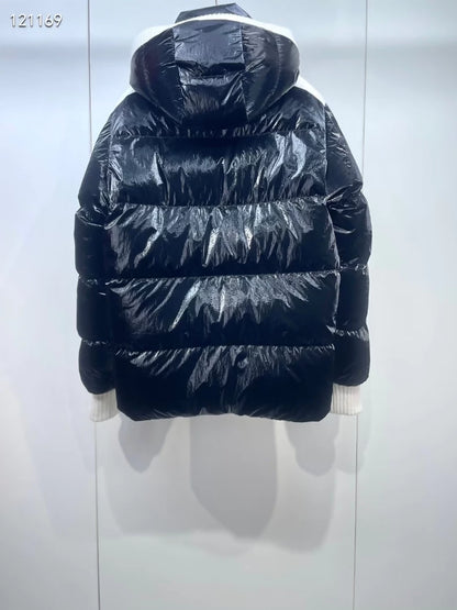 Chanel 25N black and white hooded down jacket