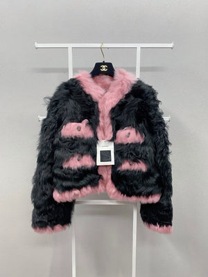 Chanel 21K pink black fur jacket