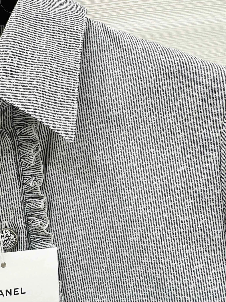 Chanel 24S grey ruffled shirt