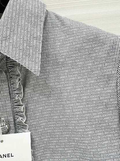 Chanel 24S grey ruffled shirt
