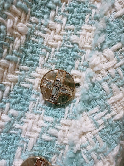 Chanel 23S Mint Green Houndstooth Tweed Jacket