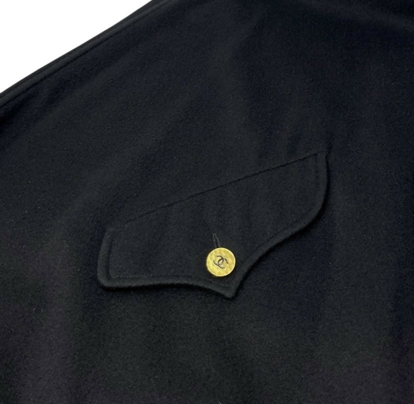 Chanel Vintage 94A Black Oversized Cashmere Long Jacket Coat FR 36