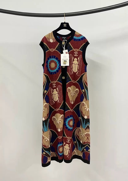 Chanel beetle print cashmere long vest