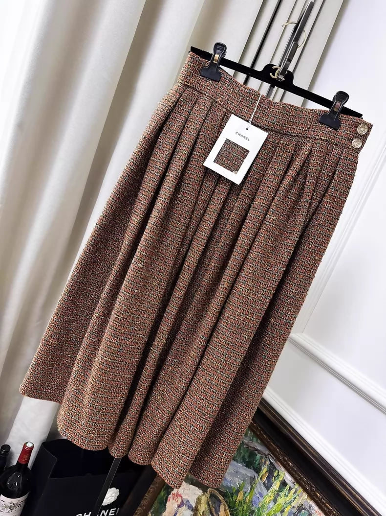 Chanel 25A brown tweed jacket and skirt
