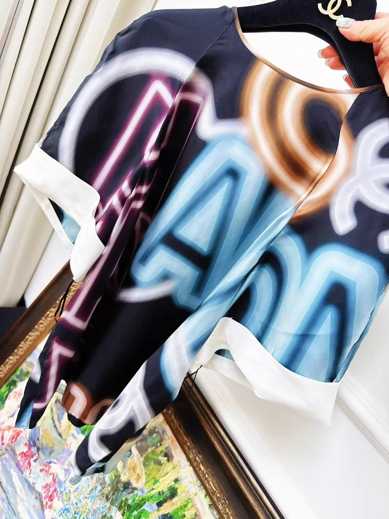 Chanel 21s ice blue neon silk top