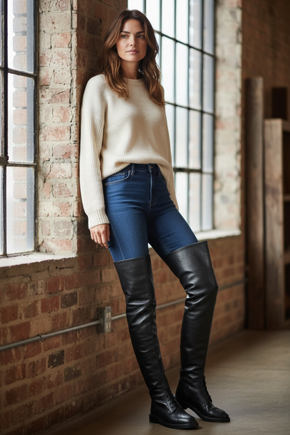 Rare Vintage Chanel 90s Claudia Schiffer Black Leather CC Riding Boots EU 36 (fits 37)