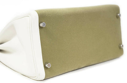Hermes Kelly 28 white leather with green fabrics Phw