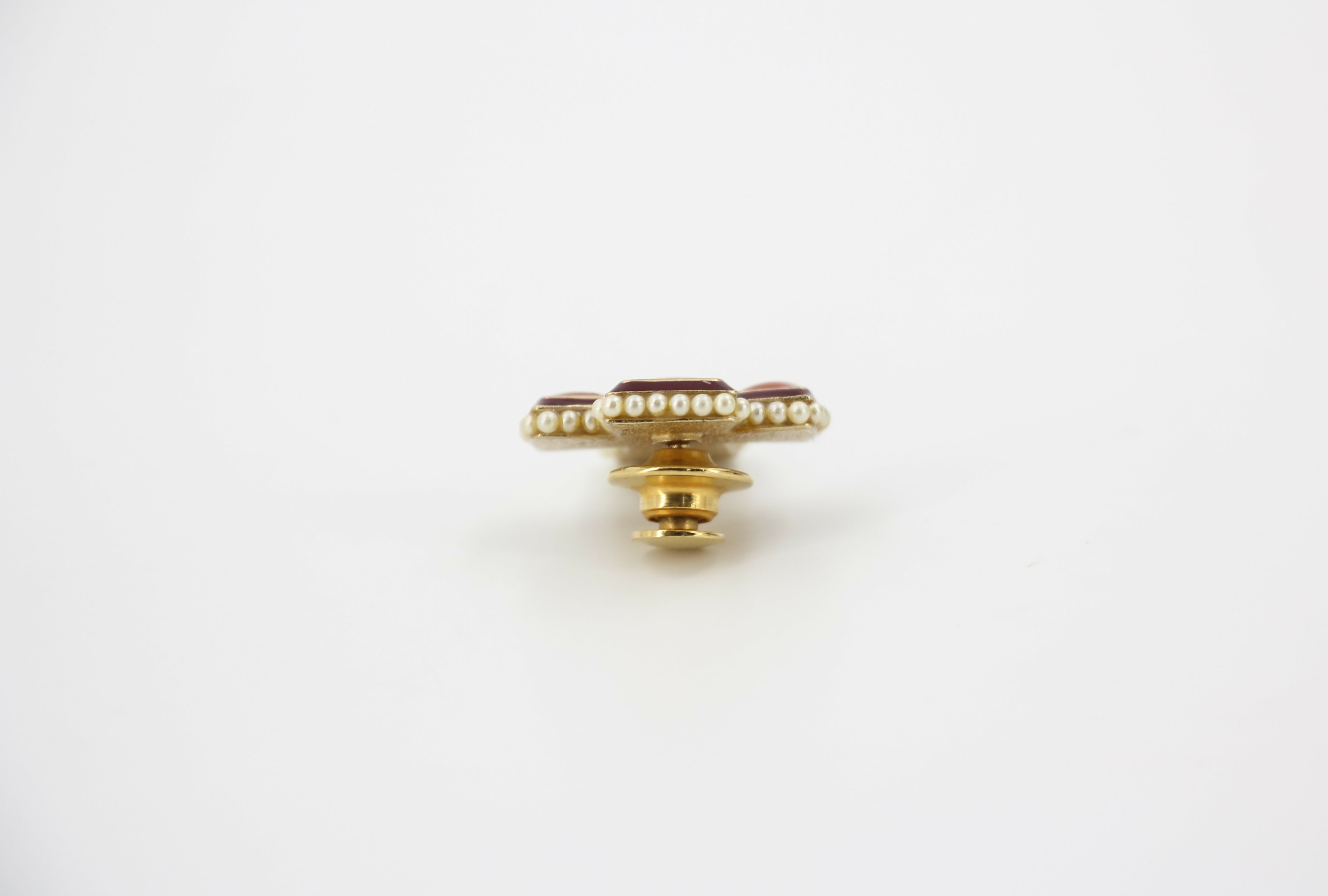 Chanel Vintage 03A Gripoix Red-Orange Imitation Pearl Cross Brooch