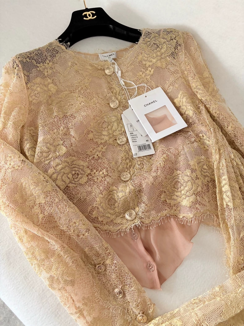 Chanel 20A Gold Camellia lace Jacket