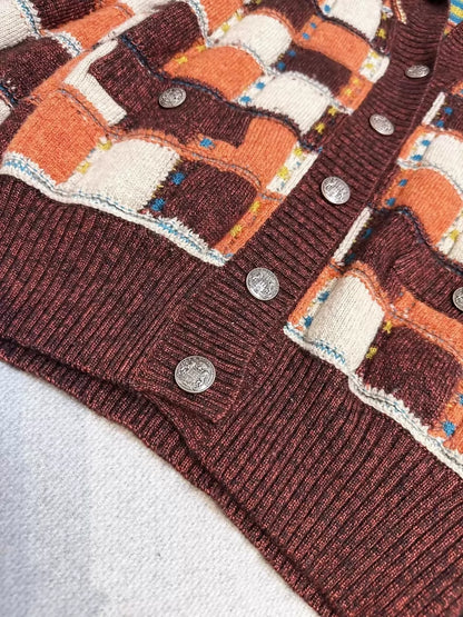 Chanel 18c Khaki and Orange Check cardigan