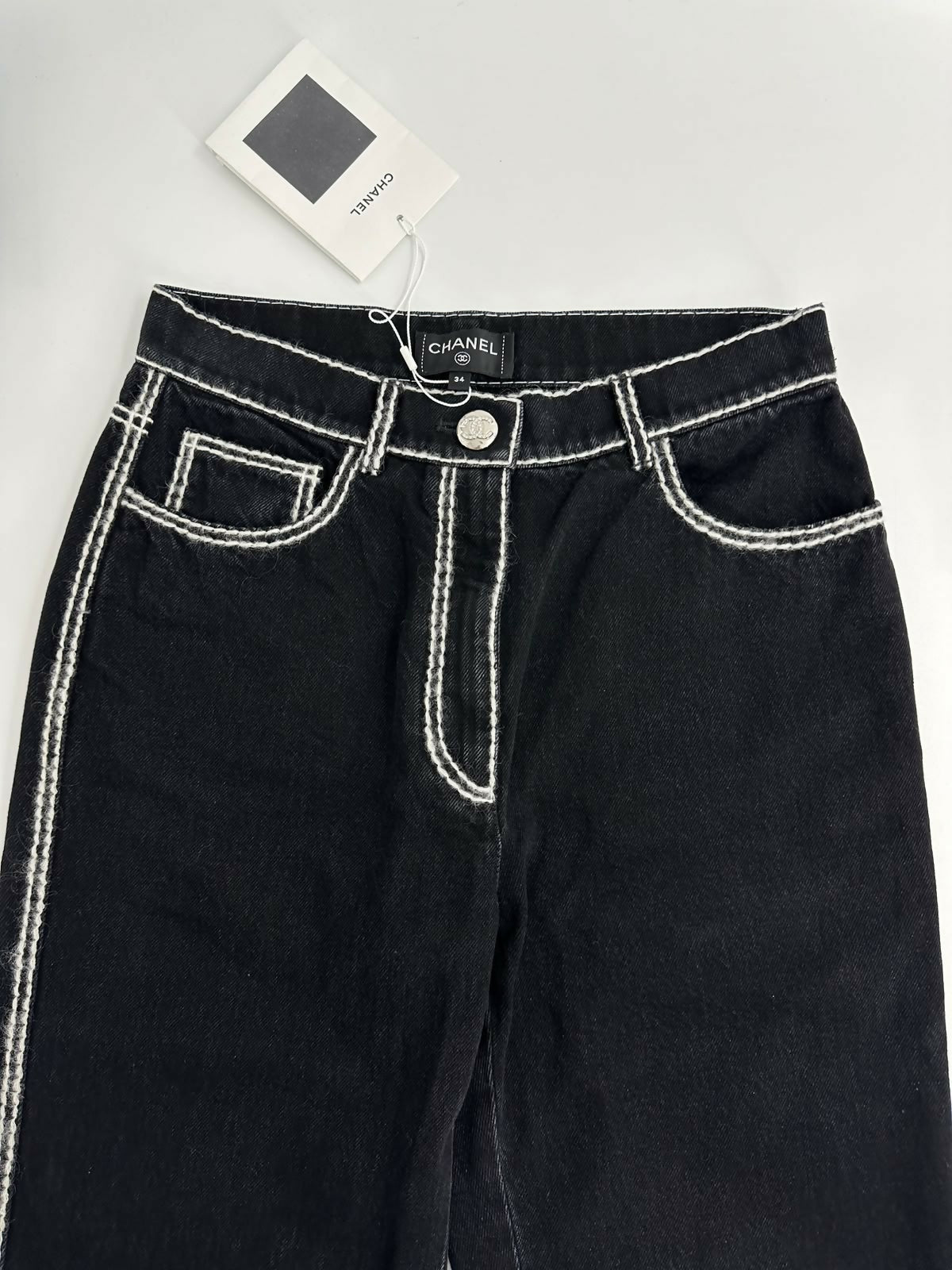 Chanel 24N Coco Neige Black and White Cartoon Border Wide-Leg Jeans Size 34