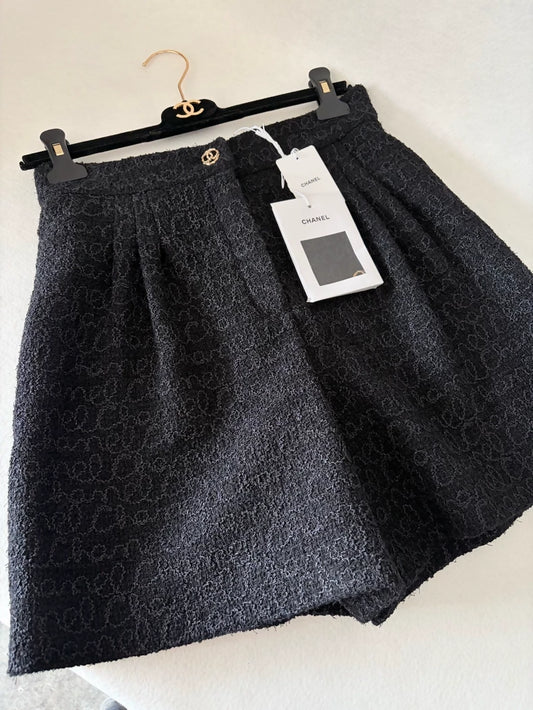 Chanel 23B Black Tweed Shorts