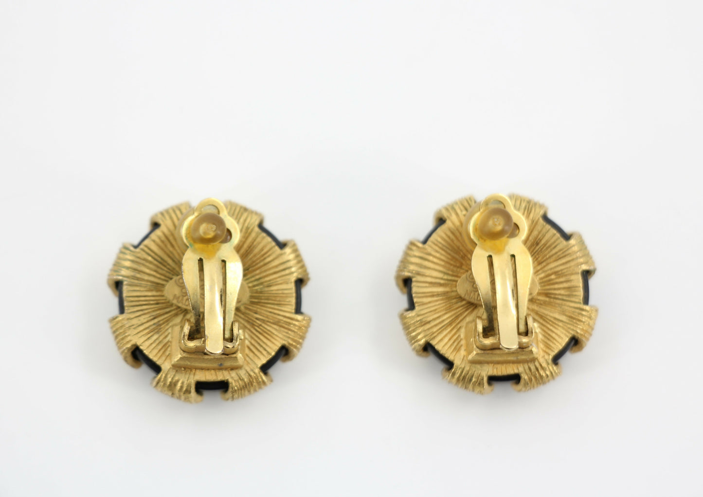 Chanel Vintage 94 Gold Plated & Resin Buckle CC in Black and Gold Clip-on Earrings