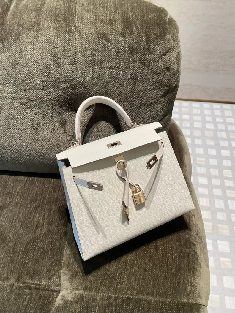 Hermes Kelly 25 CP10 White Epsom leather Light Gold Hardware