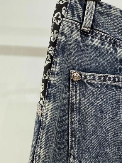 Chanel 25B floral denim wide-leg jeans