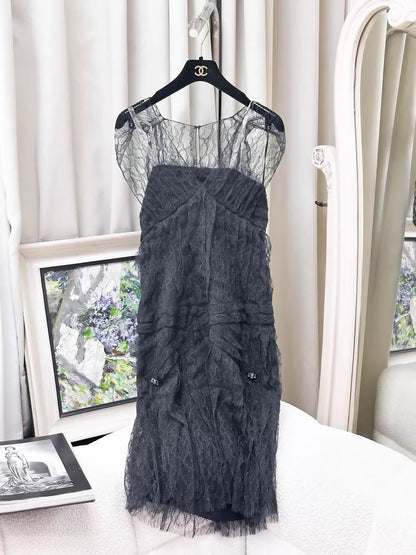 Chanel black lace dress