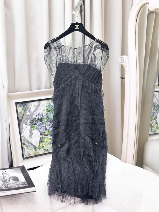 Chanel black lace dress