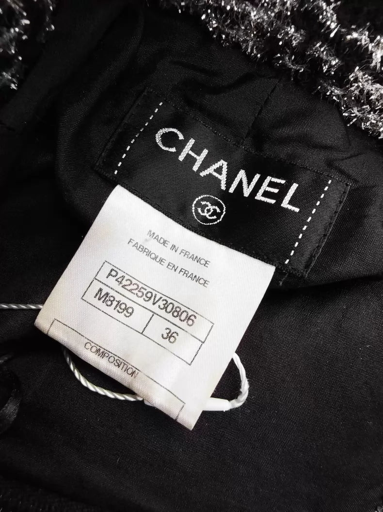Chanel black and silver Damier tweed skirt