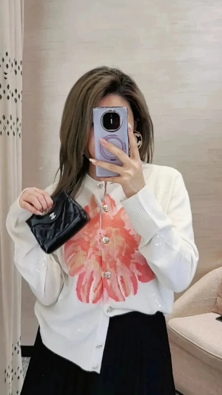 Chanel 24SS ecru/pink flower cardigan
