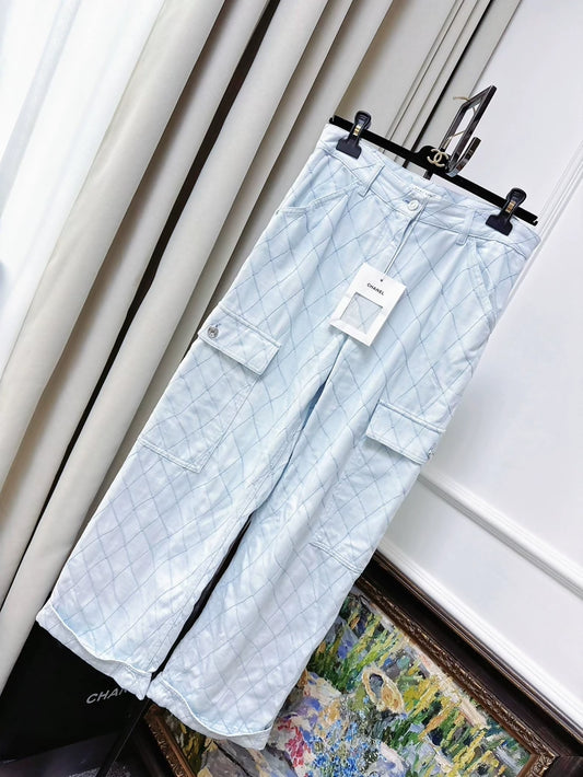 Chanel 26M light blue quilted wide-leg jeans