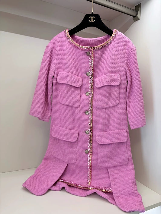 Chanel 22S Pink Tweed Coat Dress