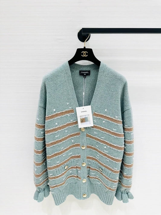 Chanel 24k blue and brown striped knit cardigan
