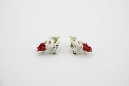 Chanel Vintage 04P Resin Red Flower Clip On Earrings