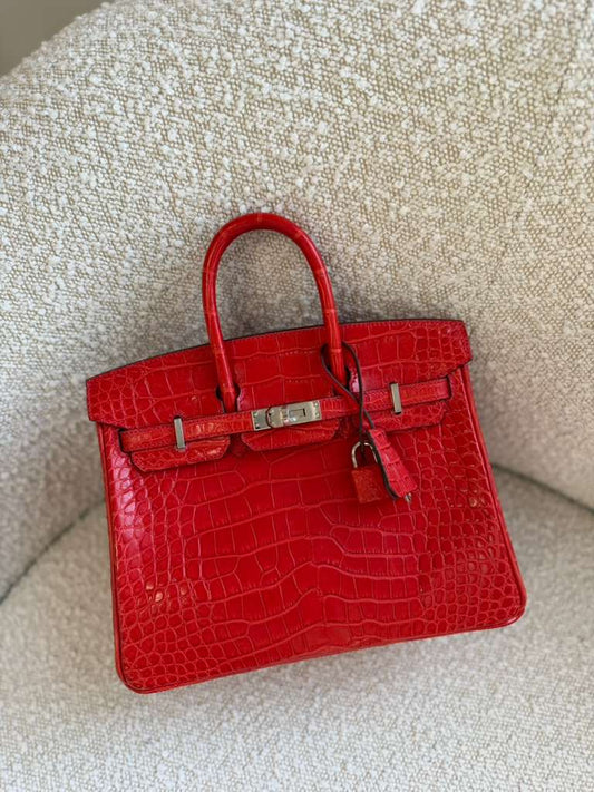 Hermes Birkin 25 geranium red matte alligator palladium hardware