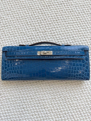 Hermes Kelly Cut Bleu Izmir Shiny Niloticus Alligator Palladium Hardware