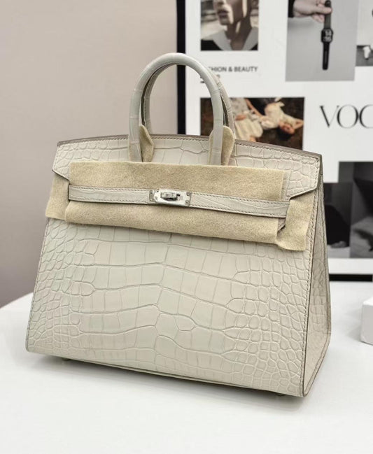Hermes Birkin 25 Beton matte alligator leather palladium hardware
