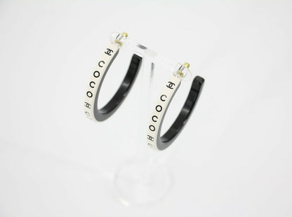 Chanel B22S Resin White Curved COCO Motif Hoop Stud Earrings