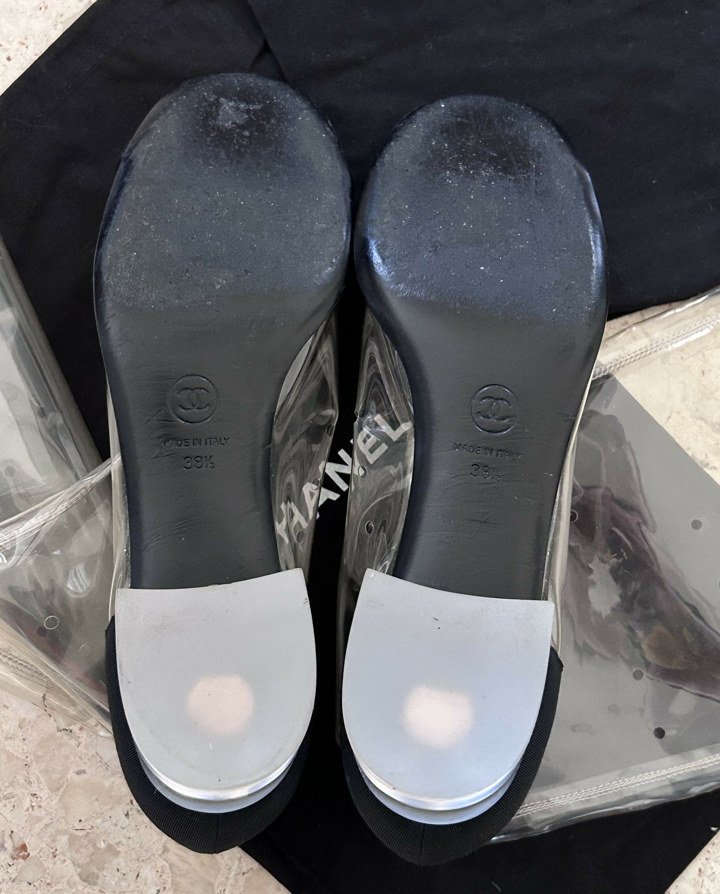 Chanel Transparent/Black PVC and Grosgrain Knee High Boots