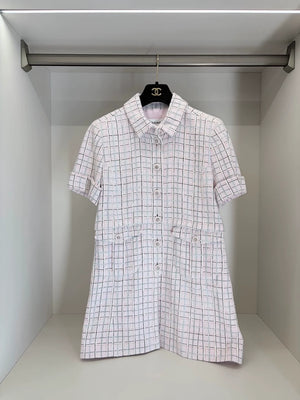Chanel 25C Pink Plaid Tweed Dress