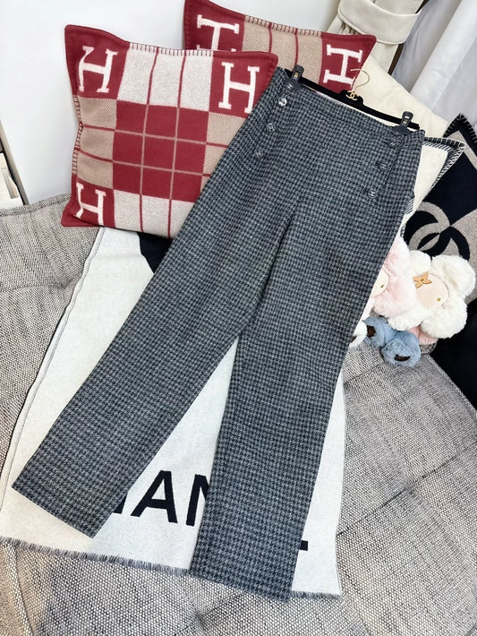 Chanel 22K gray and black plaid pants