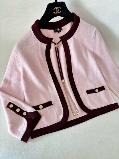 Chanel 25A Pink and Burgundy Cashmere Chain Cardigan